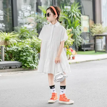 

YourSeason Children Summer Clothing 2020 New Big Girls Casual Dress Turn Down Collar Kids Girl Fashion Cotton Elegant Dresses