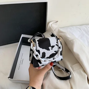 

Mini handbag 2020 Korean version of portable cow pattern texture niche one-shoulder small square bag American retro bag