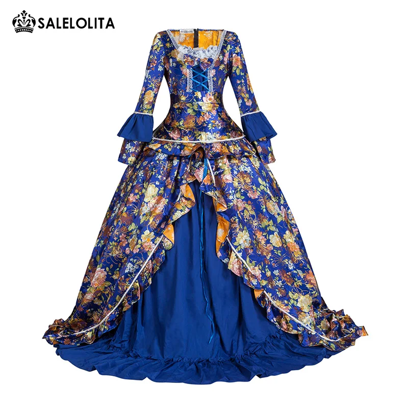 Брендовые новые синие парчовые платья на Хэллоуин в готическом викторианском
