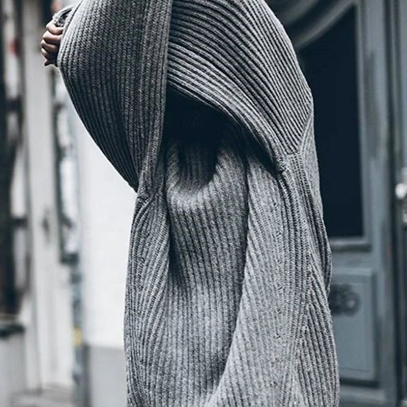 Осень зима Америка негабаритный пуловер с высоким воротником Толстая водолазка с длинными рукавами Повседневный серый черный женский свитер