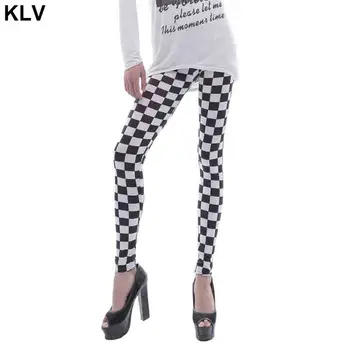 

Womens Black White Checkered Plaid Printed Leggings Mid Rise Ankle Length Basic Skinny Tights Casual Sports Pencil Pants