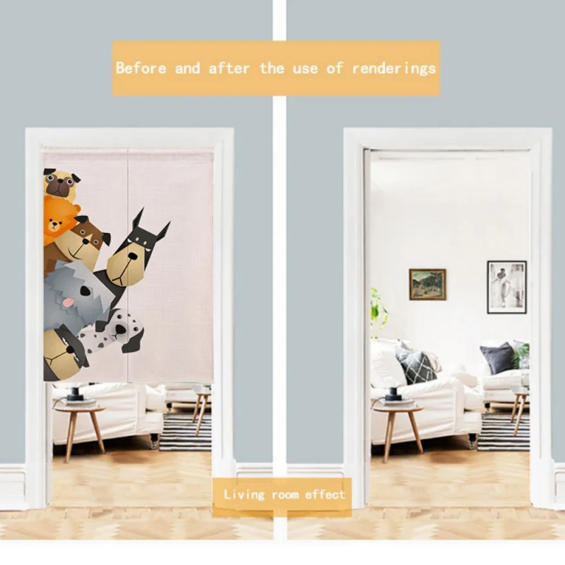 

For Home Decoration Cartoon Animal Printed Cotto Linen Japanese Style Noren Doorway Curtain Hanging Tapestry
