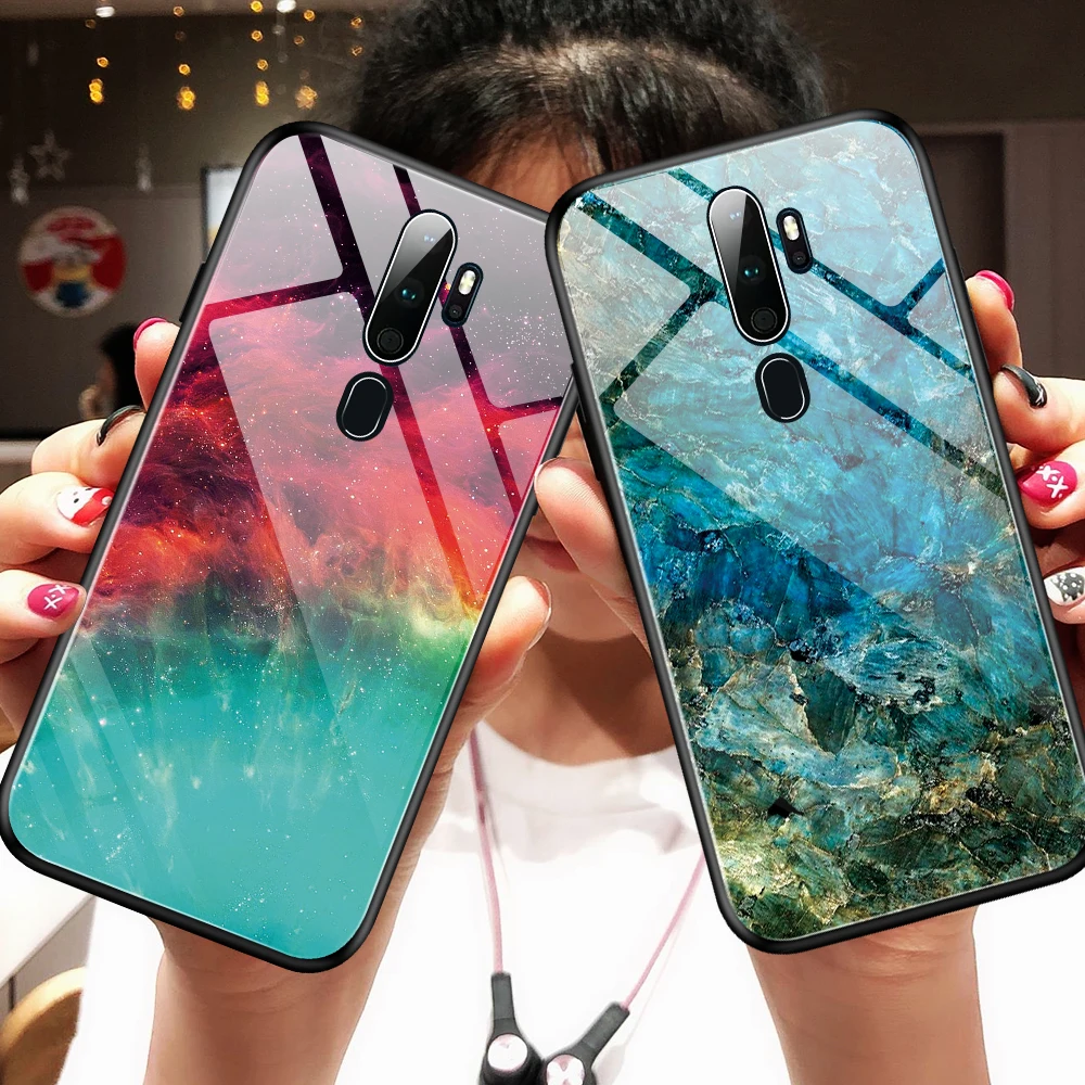 Для OPPO A9 2020 Чехол класса люкс Мрамор зерна градиент прочное защитное Стекло