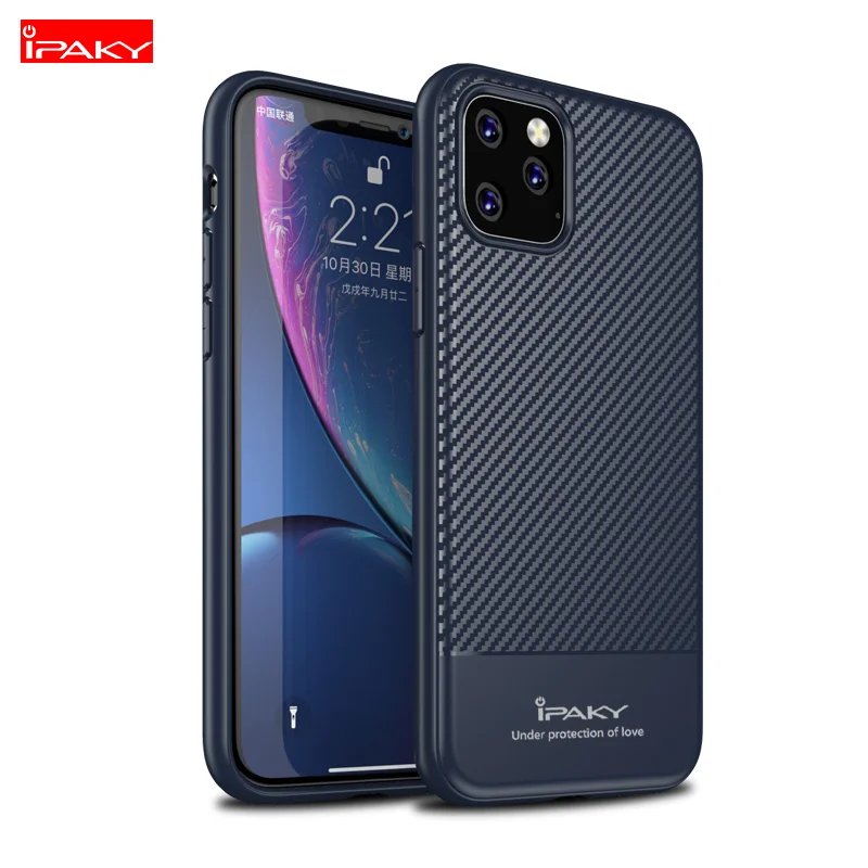Blue IPAKY 11pro max силиконовый чехол Роскошный мягкий ТПУ/углеродное волокно задняя крышка для apple iphone 11 pro max противоударные телефонные чехлы - Цвет: Blue