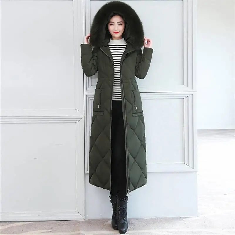 Army green Зимняя Новая модная женская куртка на 90% белом утином пуху с натуральным лисьим меховым воротником, женские тонкие теплые длинные пуховые пальто, верхняя одежда E28 - Цвет: Army green