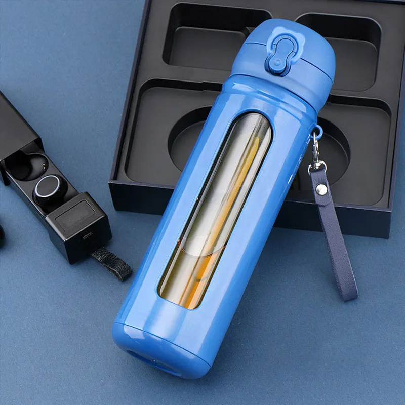 Blue 360 мл бутылки для воды бизнес стеклянная кофейная чайная чашка с крышкой и струной BPA бесплатно герметичная Термокружка Спортивная дорожная бутылочка для питья - Цвет: Blue