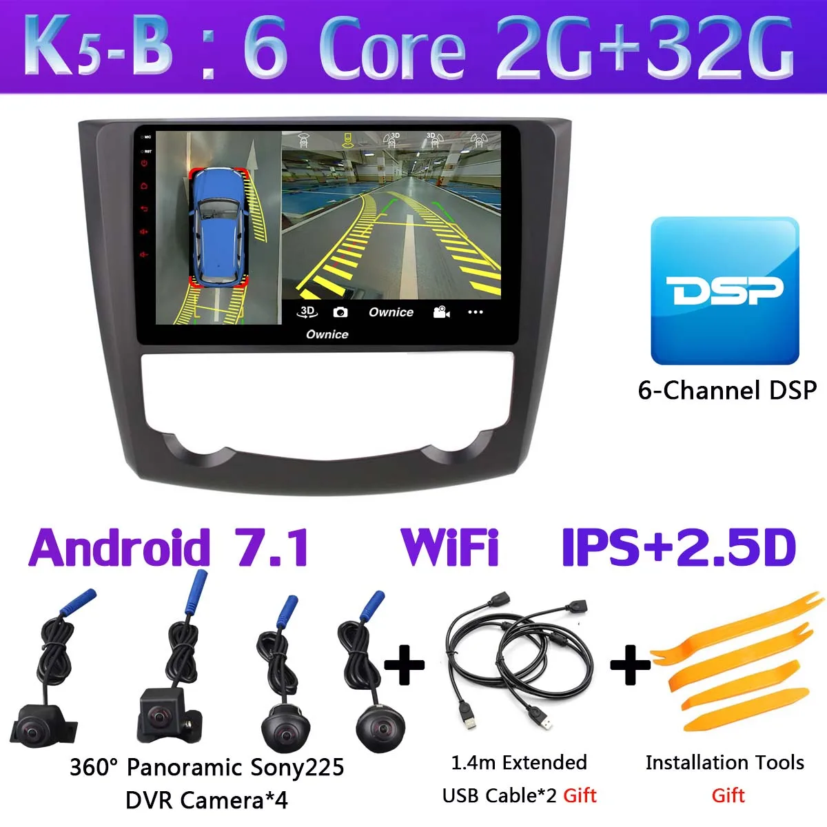 360 ° панорамная 4 × камера 4G WiFi Android 9,0 4G+ 64G SPDIF DSP CarPlay Автомобильный мультимедийный плеер для Renault Kadjar- gps радио - Цвет: K5-B