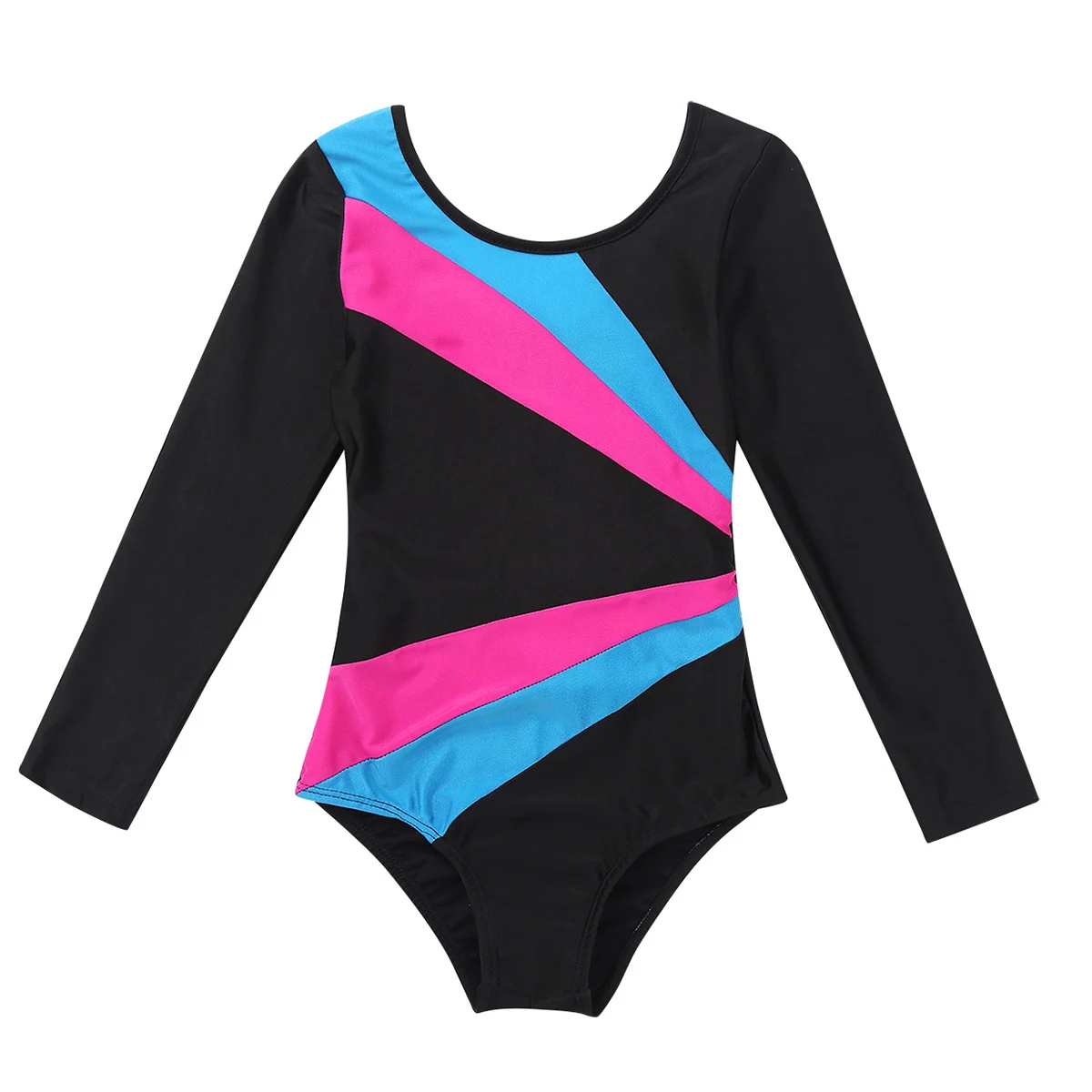 Girls Long Sleeve Gymnastics Leotard, Children's Jumpsuit, Color Block, Cutout Back, Ballet Leotards, Kids Dance Wear