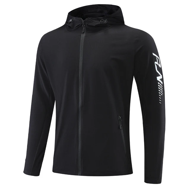 Men Fitness Jackets Quick Dry Zipper Hooded Workout Coats 2021 New Male Gym Sportswear Top Running Hoodies Black
