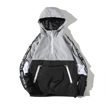 

2020 New Jackets Men Patchwork Side Letter Hooded Jacket Tracksuit High Street Coats Hip Hop Male Streetwear Couple Windproof