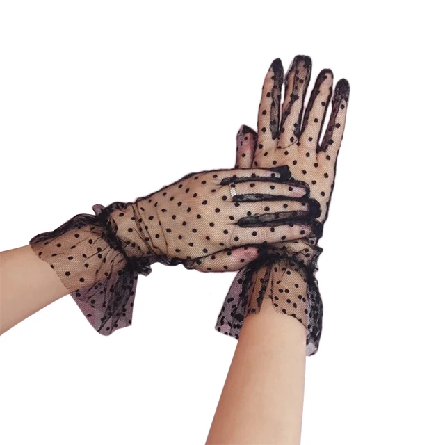 1 Pair Transparent Lace Gloves Sexy Gloves Women Gloves Full Finger Gloves Short Tulle Gloves Lotus Leaf Sheers Gloves Mittens