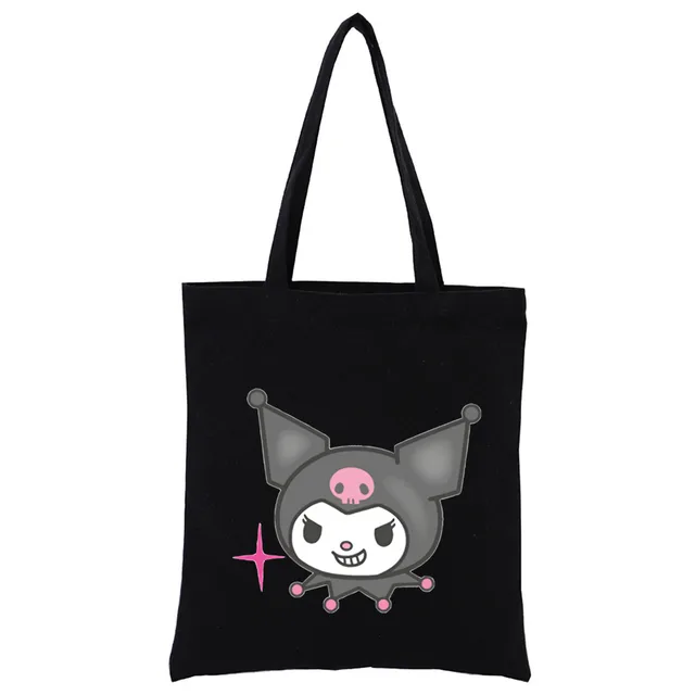 Little Black Bunny Cat Rock Reusable Shopping Bag Women Canvas Tote Bags Printing Eco Bag Cartoon Shopper Shoulder Bags Black T323-S