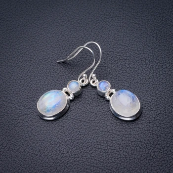 

StarGems Natural Rainbow Moonstone Handmade 925 Sterling Silver Earrings 1.5" D6505