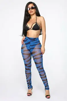 

Fashion Womens Summer Sexy Beach See Through Beach Sheer Leopaed High Waist Stretch Long Pants Trouser