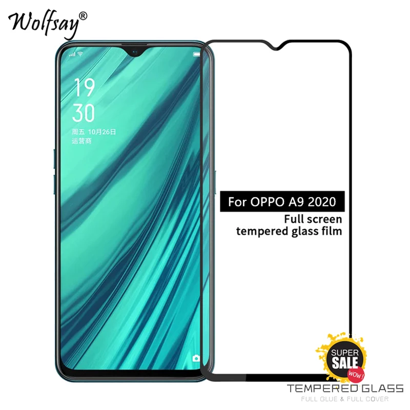 2PCS Full Glue Cover Glass For OPPO A9 2020 Screen Protector Tempered Glass For OPPO A9 2020 Glass Phone Film For OPPO A9 2020 