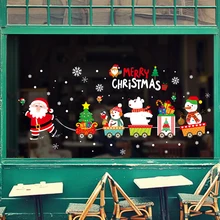Рождественские наклейки на стену оконные стеклянные Праздничные наклейки настенные панно с Санта-Клаусом Новогодние рождественские украшения для домашнего магазина Рождественский Декор