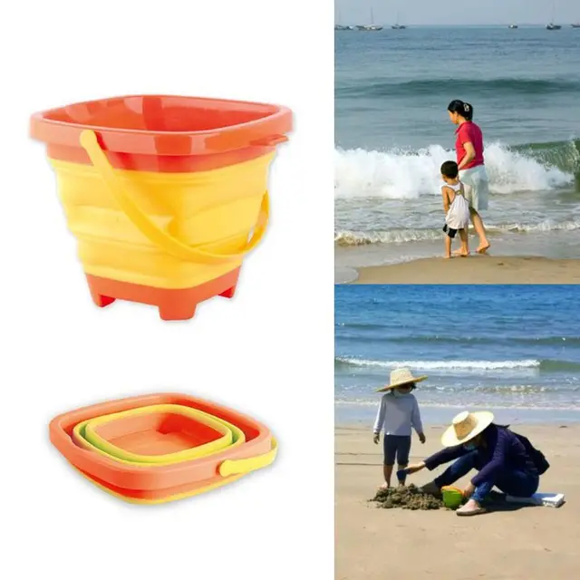 1 Pc Portable Children Beach Bucket Sand Toy Foldable Collapsible Plastic Pail Multi Purpose Summer Party Playing Storage 3