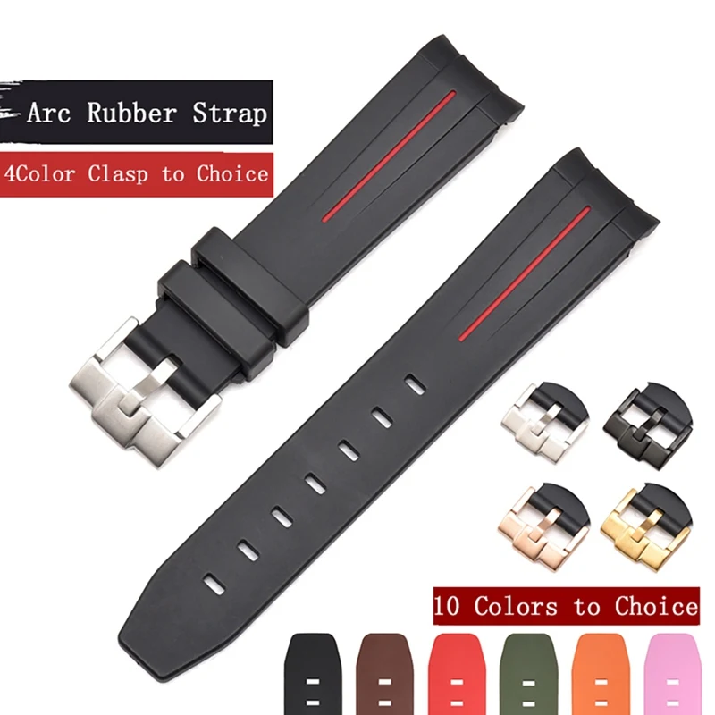 

Watchband 20mm Natural Rubber Silicone Watch Strap 21mm Strap Pin Buckled Earc Mouth Strap Replacement For Rolex Submariner New