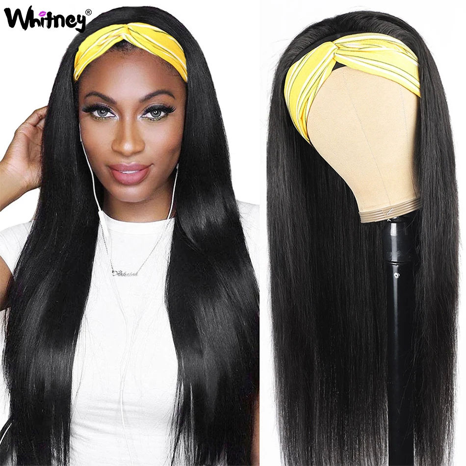 

С прямыми парик с головной повязкой перуанские Remy (Реми парики из натуральных волос для Для женщин 30 дюймов бесклеевой парик из человеческих волос 180% Плотность Shuangya волос