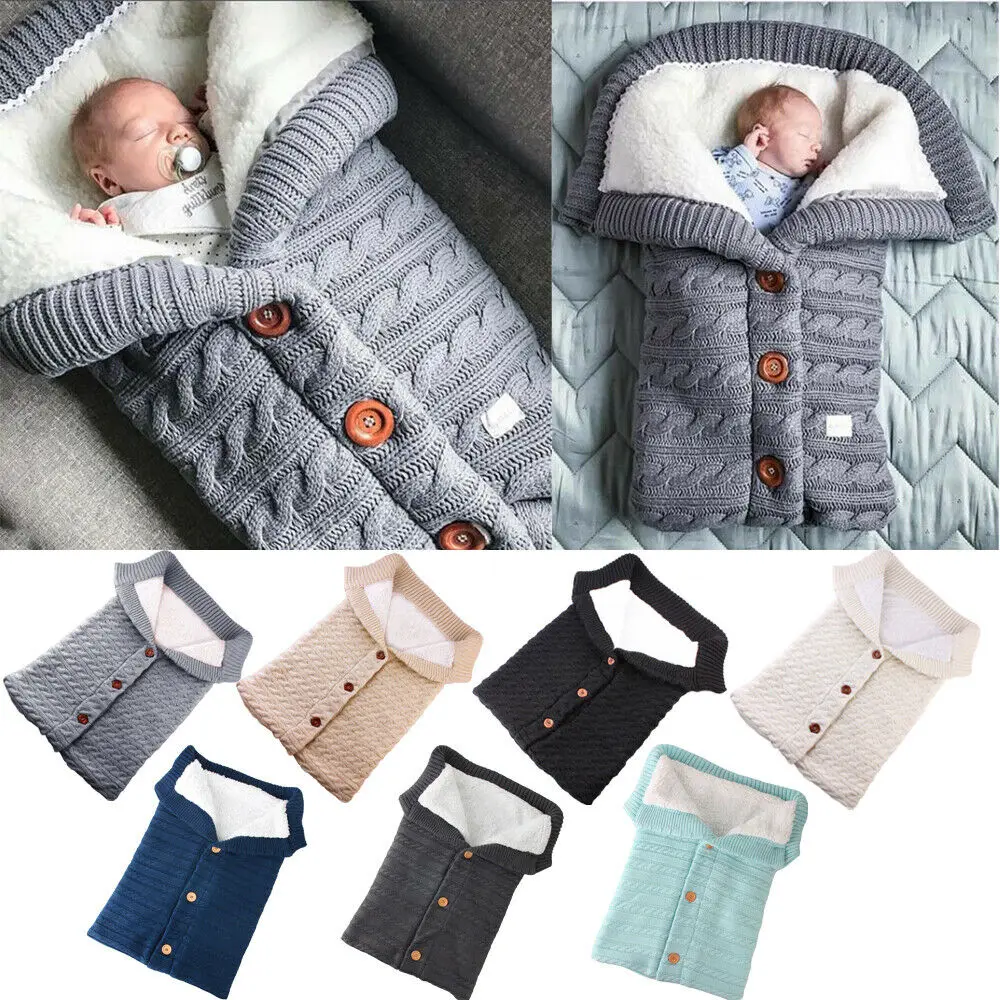 Теплые удобные трикотажные вязаные для новорожденных спальный мешок для новорожденных тележка завернутый одеяло для сна зимняя Для мальчиков и девочек спальный мешок