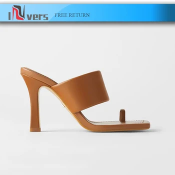 

Summer Fashion Women Sandals Quilted Striped Square Toe Toe clip Slip-on Thin High Heels Casual Shoes Women