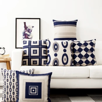 

Nordic Geometry Pillow Cover Navy Blue Geometric Cushion Cover Home Decorative Linen Pillow Case Sofa Cushion Cover