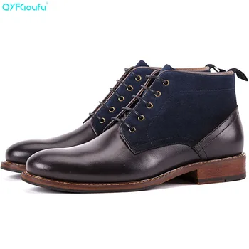 

QYFCIOUFU 2019 Chelsea Boots Handmade Fashion Office Dress Splice Genuine Cow Leather Original Design Men Casual Outdoor Boots