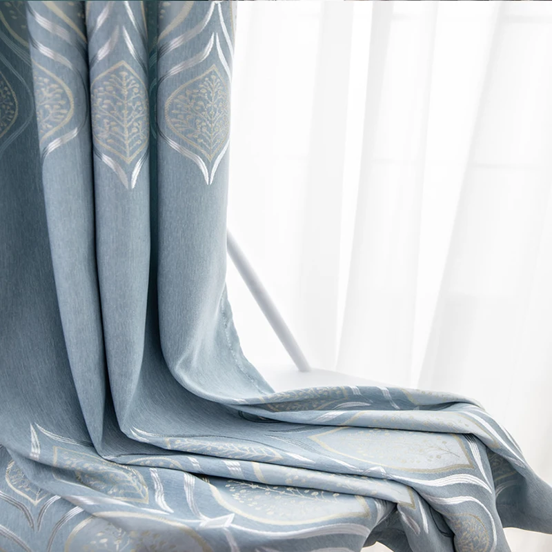 FISH TOWN European Damask Curtains For Living Room Luxury Jacquard Blind Drapes Curtain For Bedroom 70% Shading  Custom Made 4