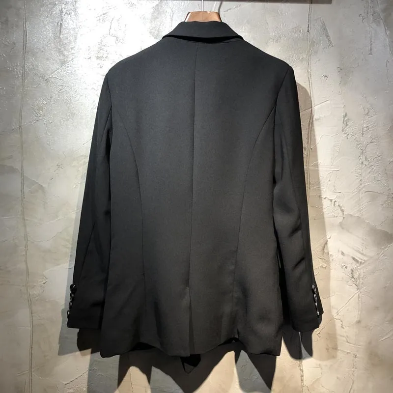 British New retro double-breasted slim waist thin letters embroidered suit jacket female