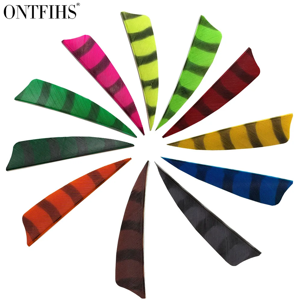

24 PCS ONTFIHS 3 Inch Feathers for Arrrows Fletching Shield Cut Fletches Wave Stripe Double Side Feathers Archery Accessories