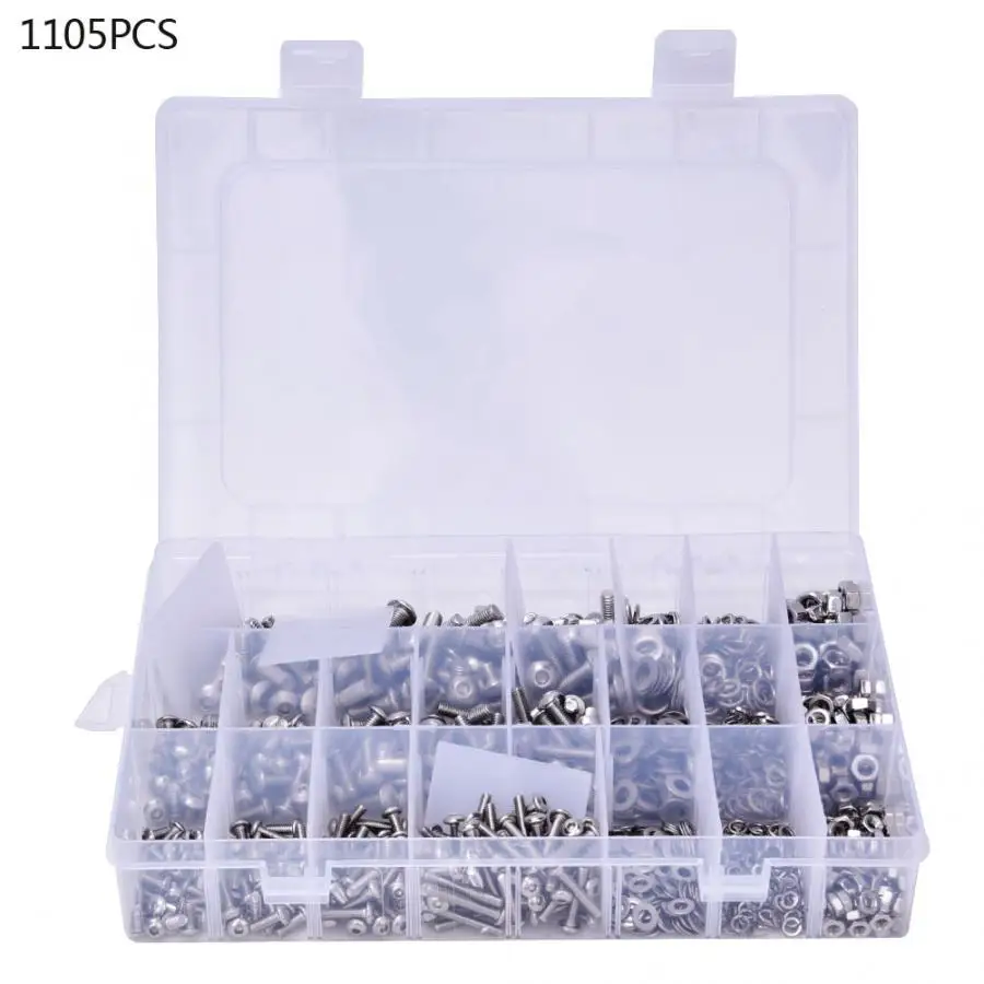 

1105 Pcs Screw Kit Pan Head Hex Socket Screw Nut Washer Assortment Kit M3 M4 M5