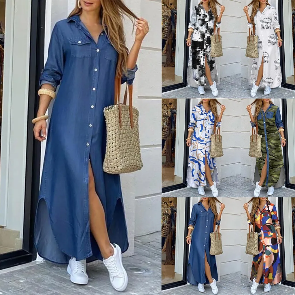 De moda coreana, De talla grande vestido De para las mujeres vestido De verano 2021 De Split Sexy largo Maxi Jeans vestido Vestidos De Mujer