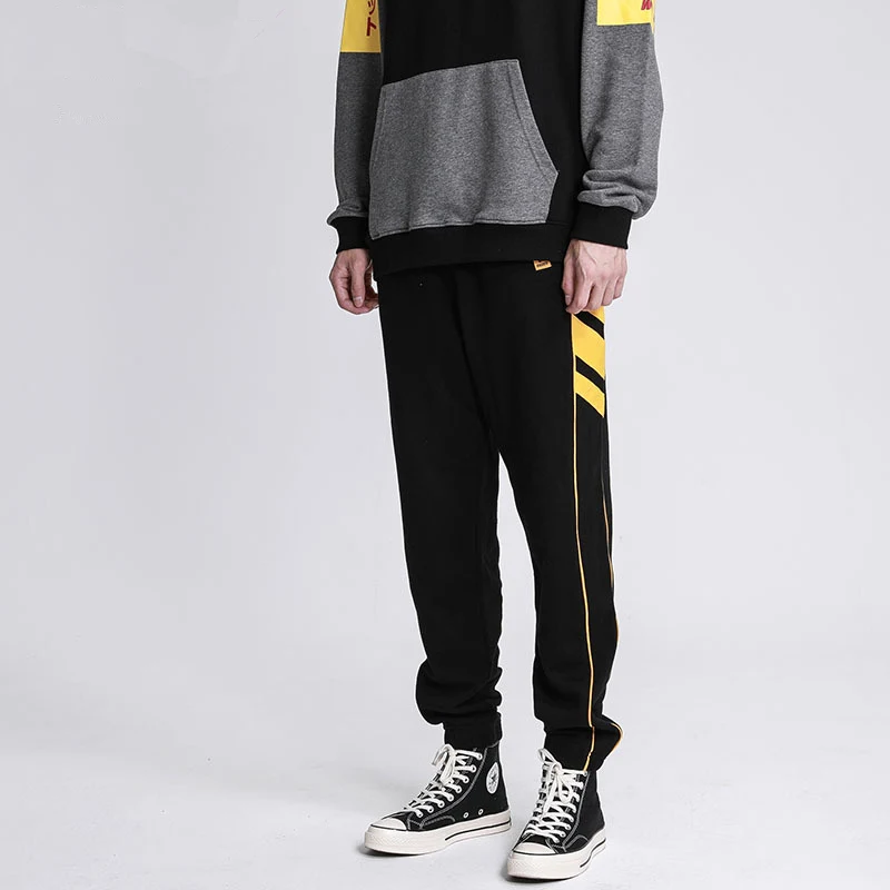 19SS мужские и женские модные длинные штаны хип-хоп печать уличная Джастин Бибер контрастные полосы черные бегущие брюки для байкеров брюки