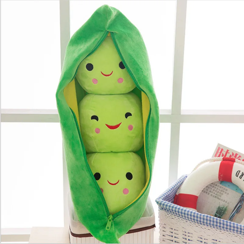 new 40-50CM pea pod cute filled plant doll child plush toy pea pillow toy 3 bean belt cloth bag creative plush 2 color WJ096
