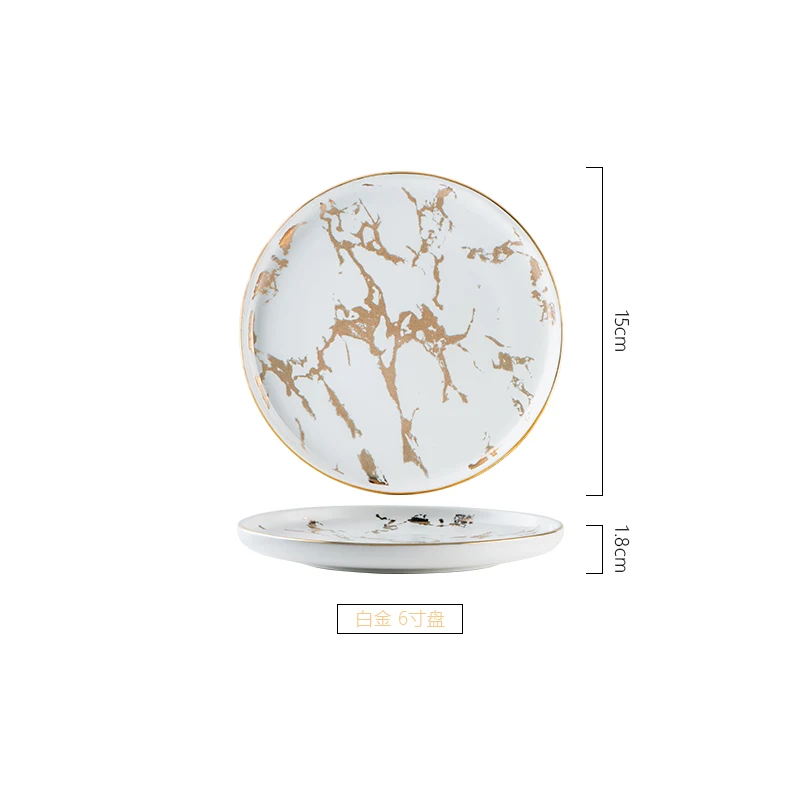 Nordic Phnom Penh Marbled Western Steak Plate Ceramic dish dish household tableware Creative marbled 6/8/10 inch steak dish - Цвет: 6 inches