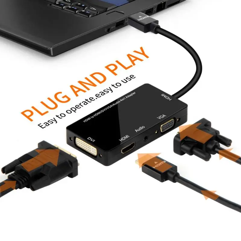 HDMI Splitter to HDMI DVI VGA Audio Converter Gold-plated Jack 4K for Laptop Computer HDTV PS3 Multiport 4-in-1 HDMI Adapter
