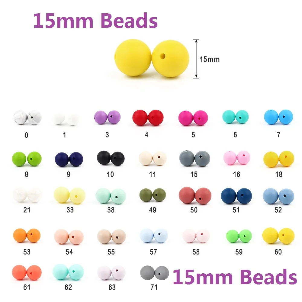 BOBO.BOX – Pour Bébé, Perles Rondes de Dentition, Accessoires en Silicone, Produits de Sucette sous forme de Chaîne, 15 mm, 10 Pièces