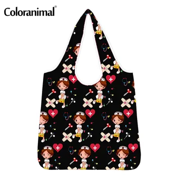 

Coloranimal Lovely Nurse Cartoon Pattern Shopper Bags for Women Pretty Large Eco-Friendly Bags Girls Big Storage Grocery Bags