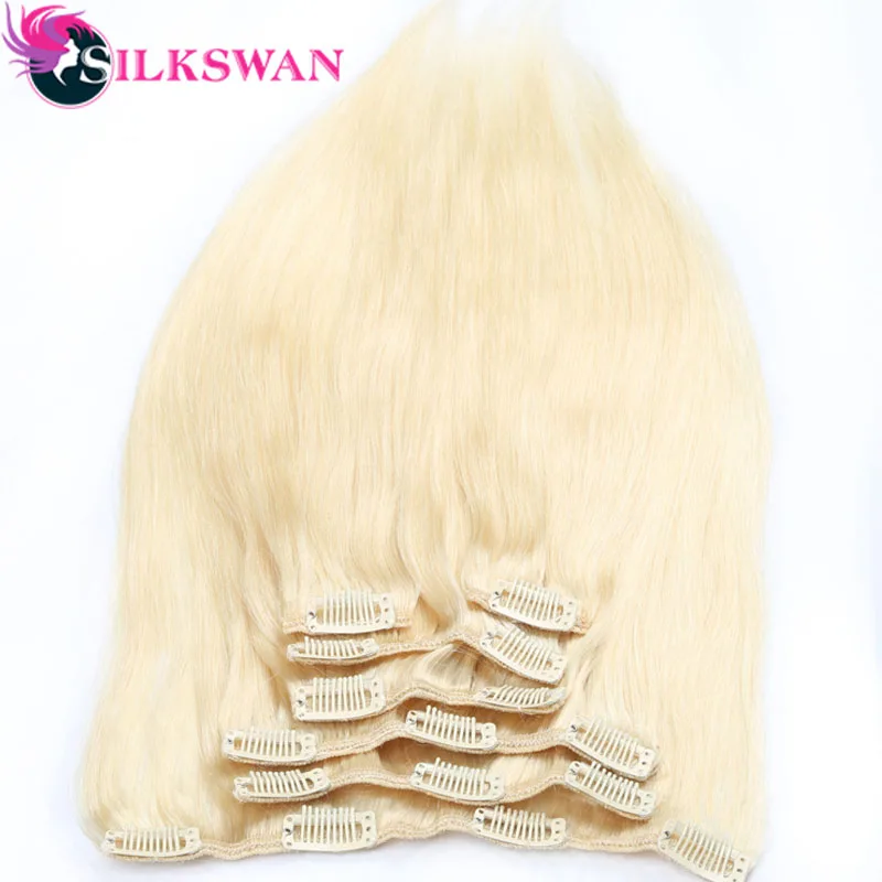 

Silkswan Hair Brazilian Remy Straight Hair Clip In Human Hair Extensions #613 8 pcs/Set Full Head Sets 100g FREE Shipping