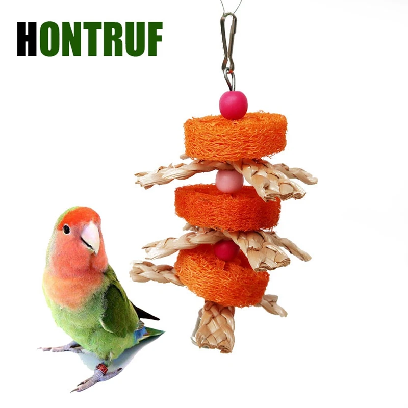 

Parrot supplies Bird toys Straw toys Natural loofah bite string Birdcage accessories