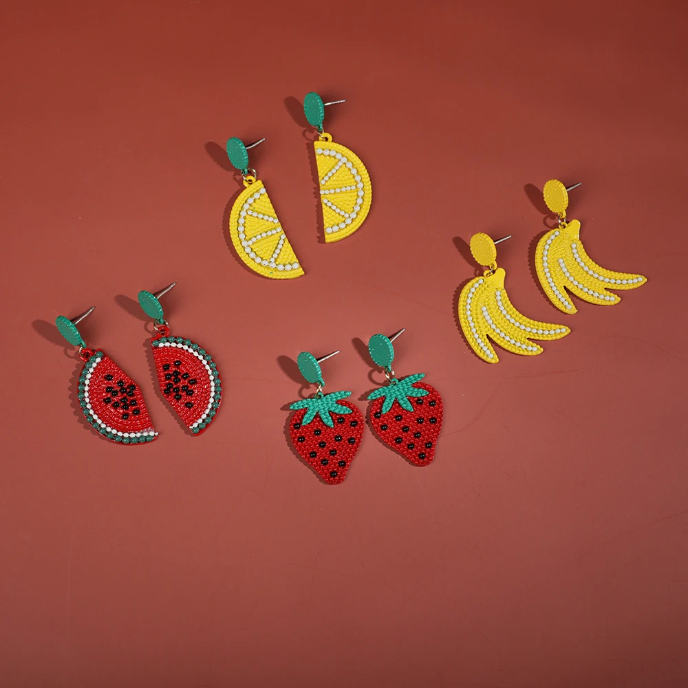 

2019 New Korean Design Resin Acid Cartoon Strawberry Lemon Acrylic Drop Earrings Women Pendant Statement Earrings Jewelry