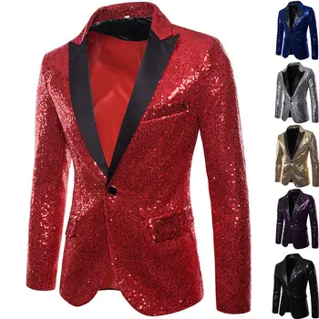 

2020 NEW Blazer Men Formal Sequins Club Wedding Party Tuxedo Dinner Formal Long Sleeve Suit Jacket Coat Costume Clothing