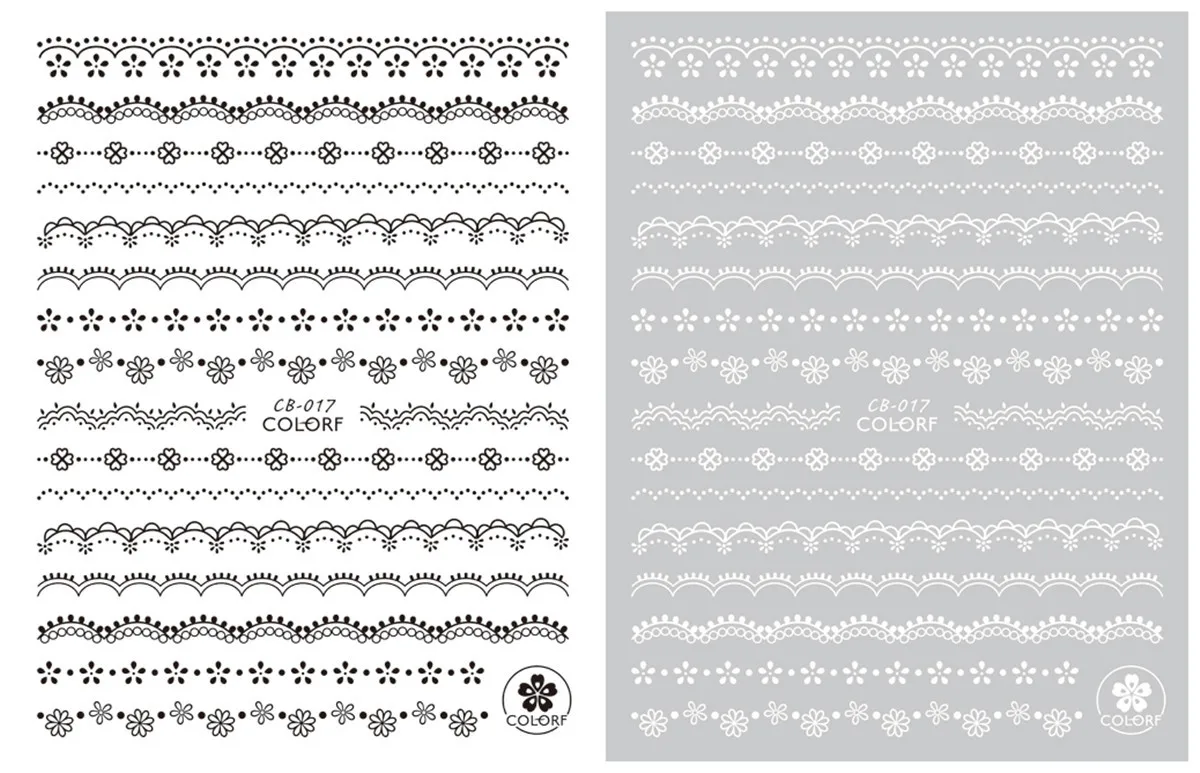 CB11-019 New Style Gold And Silver Black And White DIY3D Nail Sticker Cartoon Lettered Manicure Flower Stickers