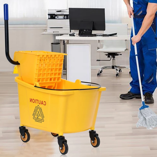 Collapsible Mop Bucket on Wheels - Industrial Cleaning - Side Press Wringer