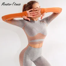 Футболки для фитнеса и йоги с монстрами, бесшовный укороченный женский топ, компрессионная женская спортивная футболка, футболка для бега