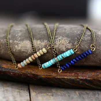 Women Pendant Necklace Natural Stones Boho Fashion Choker Best friend Necklaces Jewelry Teen girls Gifts