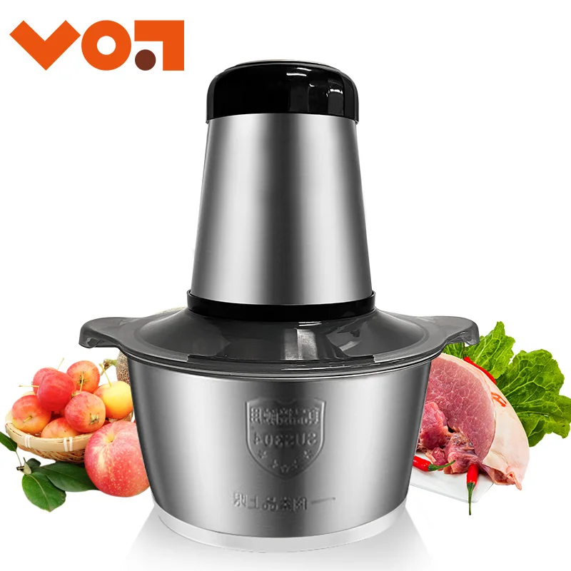 VOA 2 Speeds Electric Chopper Stainless Steel Meat Grinder Mincer Food Processor Slicer  2LCapacity Baby Supplement Machine manufacturers selling commercial meat slicer meat cutter stainless steel meat cube cutter 150kg h