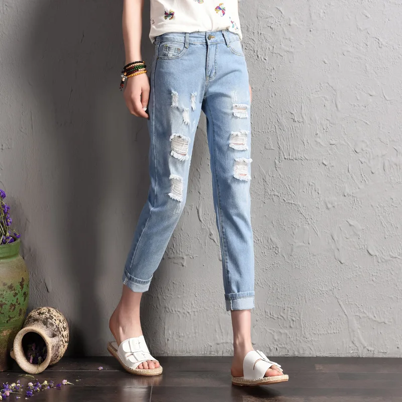 Jeans woman Elastic Waist Plus Size Ankle-Length Pants Jeans Women 2020 Summer