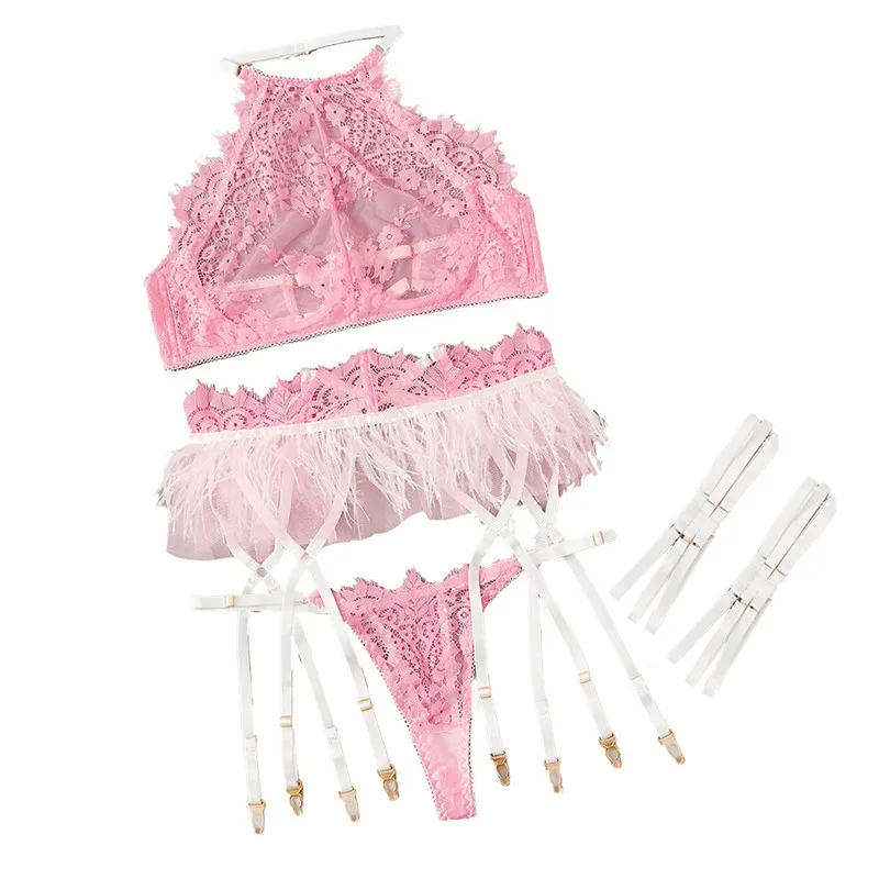 Bra+Garter+Briefs Set Sexy Erotic Lingerie Set Babydoll Cut-Out Sleepwear Exquisite Lace Soutien Gorge Sexy Erotique 30NOV61