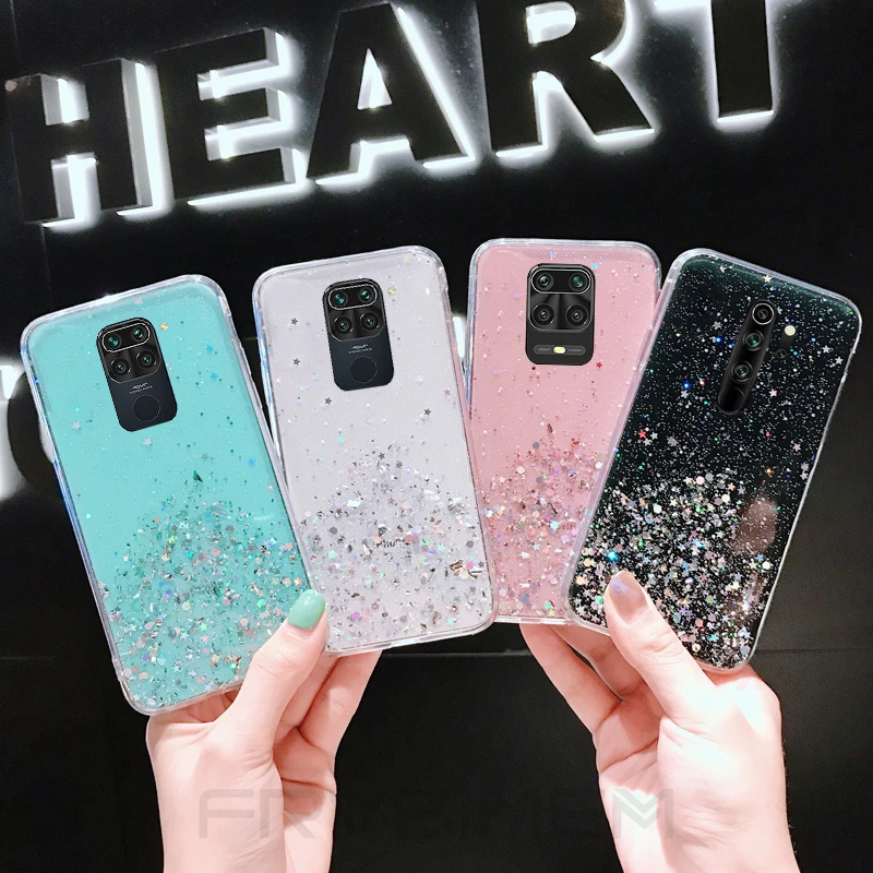Redmi 9 9A 9C NFC Note 9S 9 Pro Max Silver Foil Bling Glitter Star Clear Case Cover For POCO X3 Redmi 8 8A Note 8T 8 Pro Note9